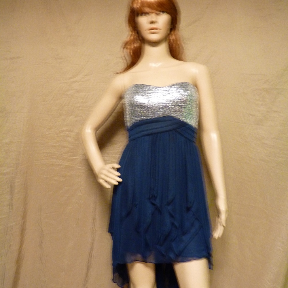 Chiffon Flutter Hi Low Hem Silver Sequin Mini